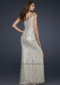 Picture of: Stretch Sequin Off the Shoulder Prom Dress with Beads in Gold, Style: 17154, Back Picture
