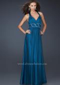 Picture of: Chiffon V Neck Style Prom Gown with Beaded Belt in Navy, Style: 17160, Main Picture