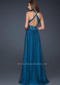 Picture of: Chiffon V Neck Style Prom Gown with Beaded Belt in Navy, Style: 17160, Back Picture