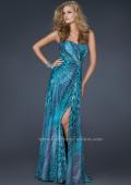 Picture of: Printed Prom Dress with Beaded Detail and Slit, Style: 17169 in Blue, Main Picture