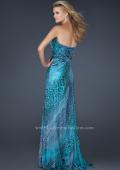 Picture of: Printed Prom Dress with Beaded Detail and Slit, Style: 17169 in Blue, Back Picture