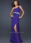 Picture of: Beaded Detail Long Prom Dress with Slit and Open Back in Purple, Style: 17188, Main Picture