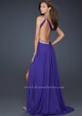Picture of: Beaded Detail Long Prom Dress with Slit and Open Back in Purple, Style: 17188, Back Picture