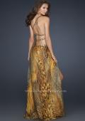 Picture of: Long Printed Prom Dress with Detailed Beaded Straps in Gold, Style: 17207, Main Picture