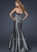 Picture of: Long Mermaid Taffeta Gown with Hip Embellishment in Silver, Style: 17234, Back Picture