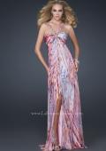 Picture of: Printed Prom Dress with Pleated Back and V Straps in Multi, Style: 17241, Main Picture
