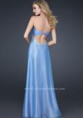 Picture of: Full Length Chiffon Dress with Exposed Back and Pleats in Blue, Style: 17318, Back Picture