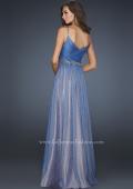 Picture of: V Neck Prom Gown with Beaded Waistband and Pleats in Blue, Style: 17324, Back Picture