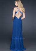 Picture of: Form Fitting Long Jersey Gown with Front Slit and Beads in Blue, Style: 17366, Back Picture