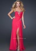 Picture of: Chiffon Prom Dress with Accent Beading and Side Slit in Red, Style: 17380, Main Picture