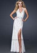 Picture of: Halter Tulle Prom Dress with V Neckline and Sequins in White, Style: 17434, Detail Picture 1