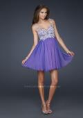Picture of: Chiffon Cocktail Dress with Lace Bust Embellishment in Purple, Style: 17446, Detail Picture 2