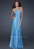 Picture of: Full Length Halter Top Gown with Pleated Bust and Beads in Blue, Style: 17448, Detail Picture 1