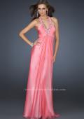 Picture of: Full Length Halter Top Gown with Pleated Bust and Beads in Orange, Style: 17448, Detail Picture 3