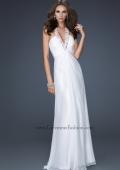 Picture of: Full Length Halter Top Gown with Pleated Bust and Beads in White, Style: 17448, Detail Picture 4