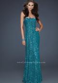 Picture of: Full Length Sequin Prom Gown with Gathered Detail in Blue, Style: 17458, Detail Picture 3
