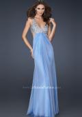Picture of: Full Length Chiffon Gown with Beaded Bra Shaped Top in Blue, Style: 17472, Main Picture