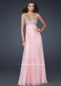Picture of: Full Length Chiffon Gown with Beaded Bra Shaped Top in Pink, Style: 17472, Detail Picture 1