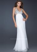 Picture of: Full Length Chiffon Gown with Beaded Bra Shaped Top in White, Style: 17472, Detail Picture 3