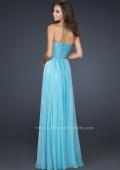 Picture of: Chiffon Dress with Pleated Front and Beaded Detail in Blue, Style: 17475, Back Picture