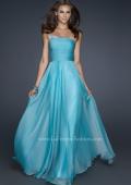 Picture of: Chiffon Dress with Pleated Front and Beaded Detail in Blue, Style: 17475, Detail Picture 2