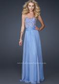 Picture of: Strapless Chiffon Dress with Pleated Waistband in Blue, Style: 17498, Detail Picture 4