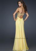 Picture of: Patterned Chiffon Prom Dress with Embellished Bust in Yellow, Style: 17499, Back Picture