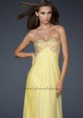 Picture of: Patterned Chiffon Prom Dress with Embellished Bust in Yellow, Style: 17499, Detail Picture 1