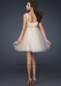Picture of: Goddess Inspired Short Dress with Embellished Shoulders in Nude, Style: 17500, Back Picture