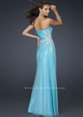 Picture of: Strapless Chiffon Dress with Embellishments and Pleats in Blue, Style: 17507, Back Picture