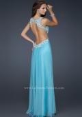 Picture of: Chiffon V Neck Prom Dress with Lace and Beaded Detail in Blue, Style: 17520, Back Picture