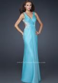 Picture of: Chiffon V Neck Prom Dress with Lace and Beaded Detail in Blue, Style: 17520, Detail Picture 1