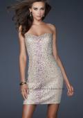 Picture of: Strapless Sequin Cocktail Dress with Beaded Detail in Nude, Style: 17522, Main Picture