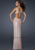 Picture of: V Neck Gown with Sequined Patterned Dress and Cut Outs in Pink, Style: 17528, Back Picture