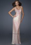 Picture of: V Neck Gown with Sequined Patterned Dress and Cut Outs in Pink, Style: 17528, Detail Picture 1