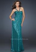 Picture of: Full Length Sequin Halter Dress with Diamond Open Back in Green, Style: 17538, Main Picture