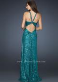 Picture of: Full Length Sequin Halter Dress with Diamond Open Back in Green, Style: 17538, Back Picture