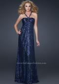 Picture of: Full Length Sequin Halter Dress with Diamond Open Back in Blue, Style: 17538, Detail Picture 2