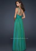 Picture of: Full Length Chiffon Gown with Embellished Shoulder Strap in Green, Style: 17575, Back Picture