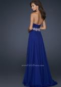 Picture of: Full Length Chiffon Gown with Embellished Waist Band in Blue, Style: 17613, Back Picture