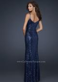 Picture of: Full length Sequin Gown with V Shaped Front and Back in Blue, Style: 17645, Back Picture