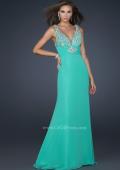 Picture of: Form Fitting Chiffon V Neck Dress with Beaded Bust in Green, Style: 17665, Main Picture