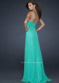 Picture of: Form Fitting Chiffon V Neck Dress with Beaded Bust in Green, Style: 17665, Back Picture