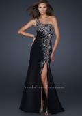 Picture of: One Shoulder Taffeta Gown with Embellishments and Slit in Black, Style: 17680, Main Picture