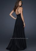 Picture of: One Shoulder Taffeta Gown with Embellishments and Slit in Black, Style: 17680, Back Picture