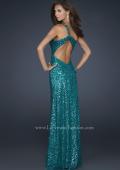 Picture of: Full Length Sequin V Neck Prom Gown with Ruching in Green, Style: 17697, Back Picture