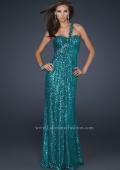 Picture of: Full Length Sequin V Neck Prom Gown with Ruching in Green, Style: 17697, Detail Picture 1