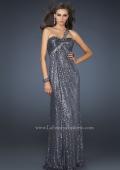 Picture of: Full Length Sequin V Neck Prom Gown with Ruching in Silver, Style: 17697, Detail Picture 2