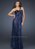 Picture of: Full Length Sequin V Neck Prom Gown with Ruching in Blue, Style: 17697, Detail Picture 3
