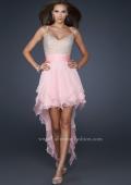Picture of: V Neck Spaghetti Strap Gown with High Low Hem in Pink, Style: 17732, Main Picture